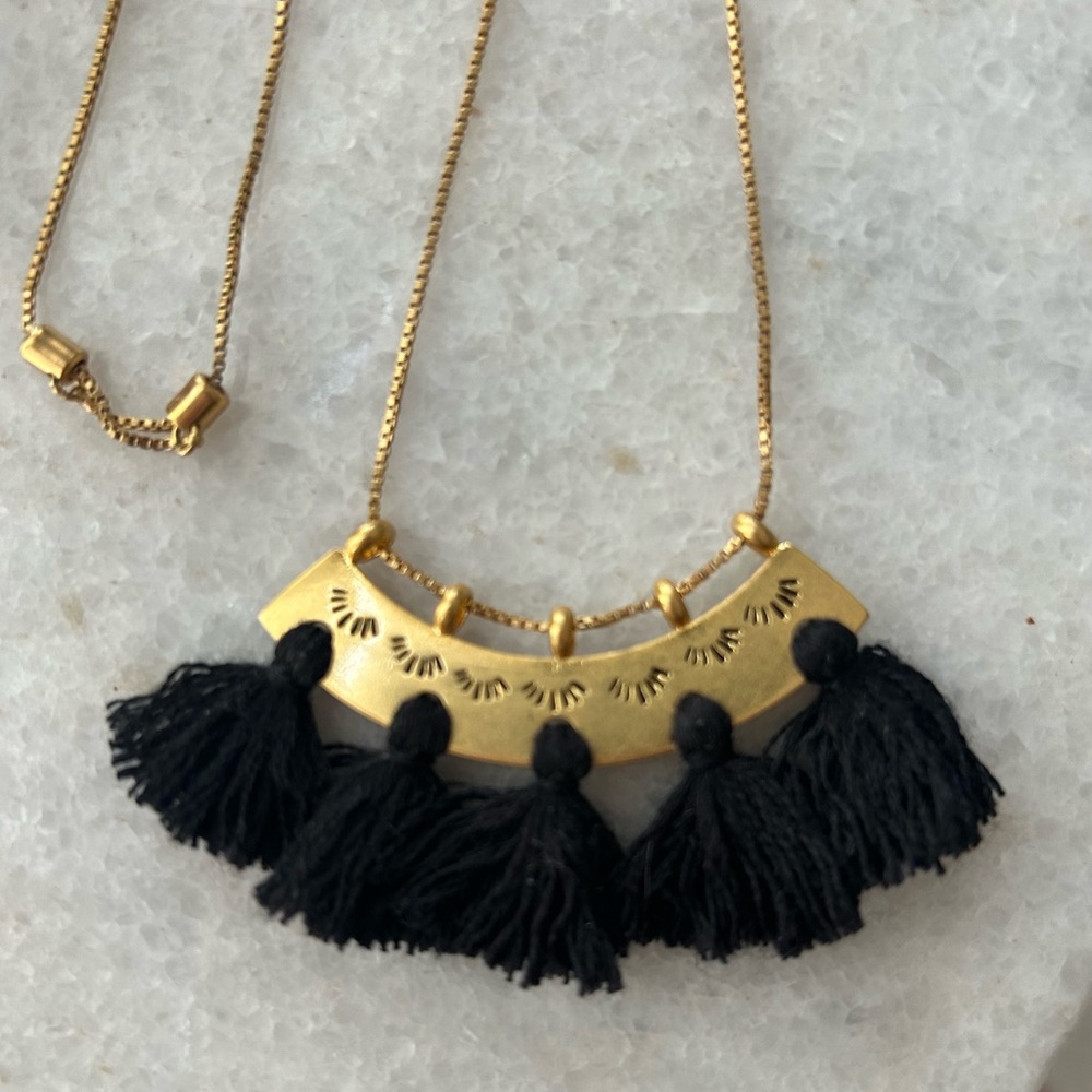 Madewell gold necklace with black tassels